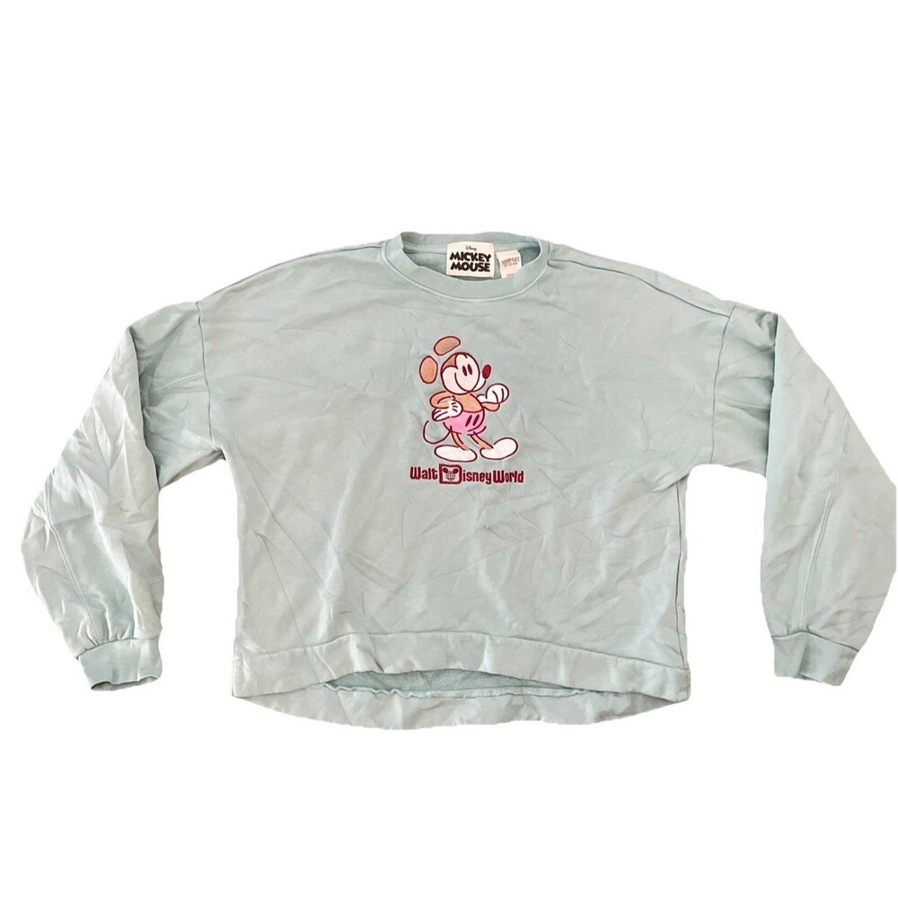 Disney Genuine Mousewear Mickey Mouse Cropped Sweatshirt Womens M Mint Green